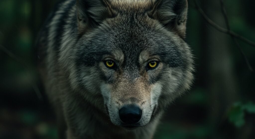 Lobo salvaje con mirada intensa en el bosque, imagen de portada sobre curiosidades animales