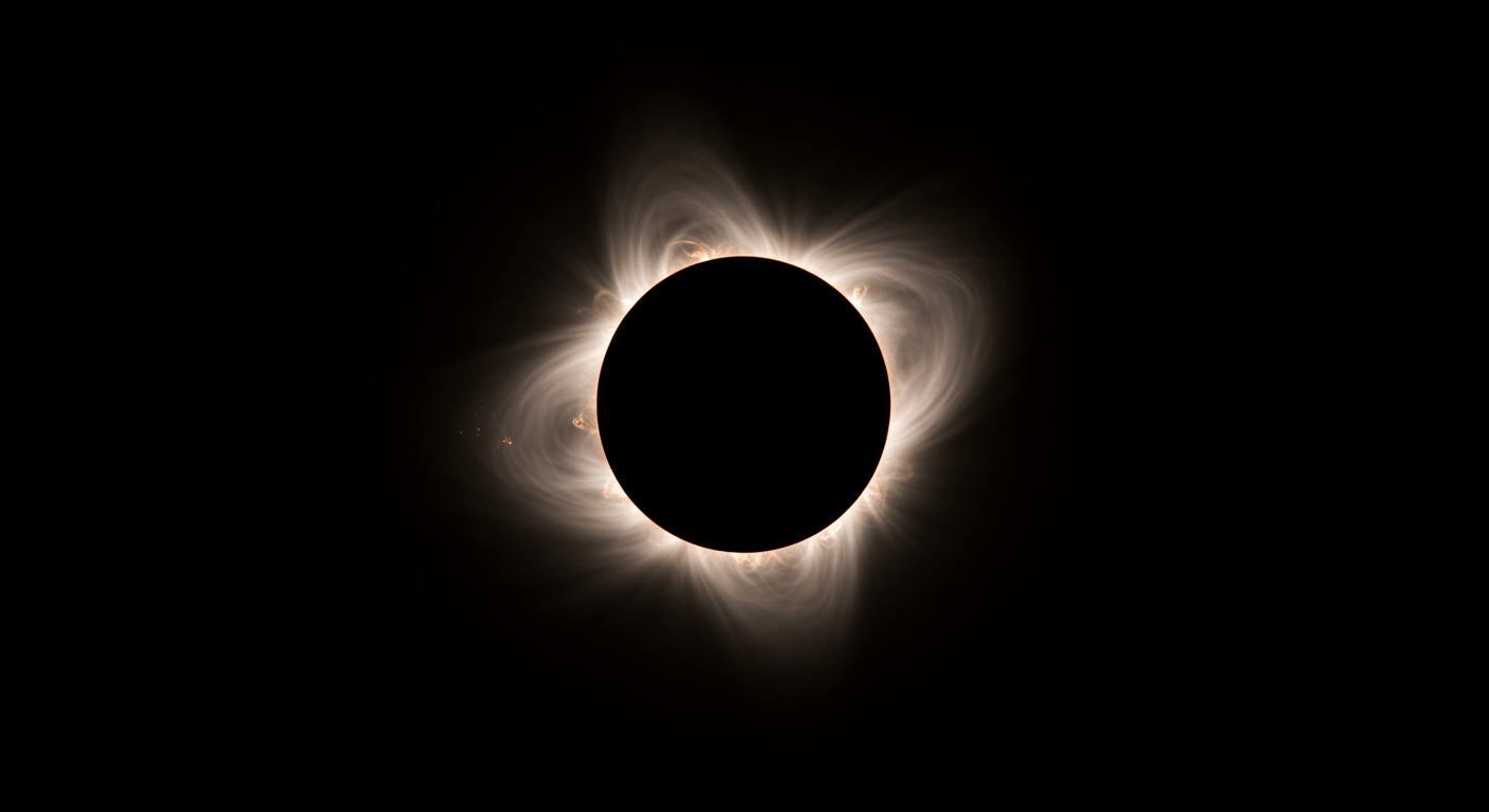 Eclipse Solar: qué es, cómo se ve y por qué no deberías mirarlo sin protección 2 Vista de cerca de la corona solar durante el eclipse total, con brillantes serpentinas de plasma