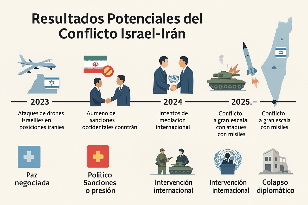 Entendamos la Guerra: Israel vs Irán 7 Escenarios futuros de la guerra Israel vs Irán en gráfico de líneas del tiempo