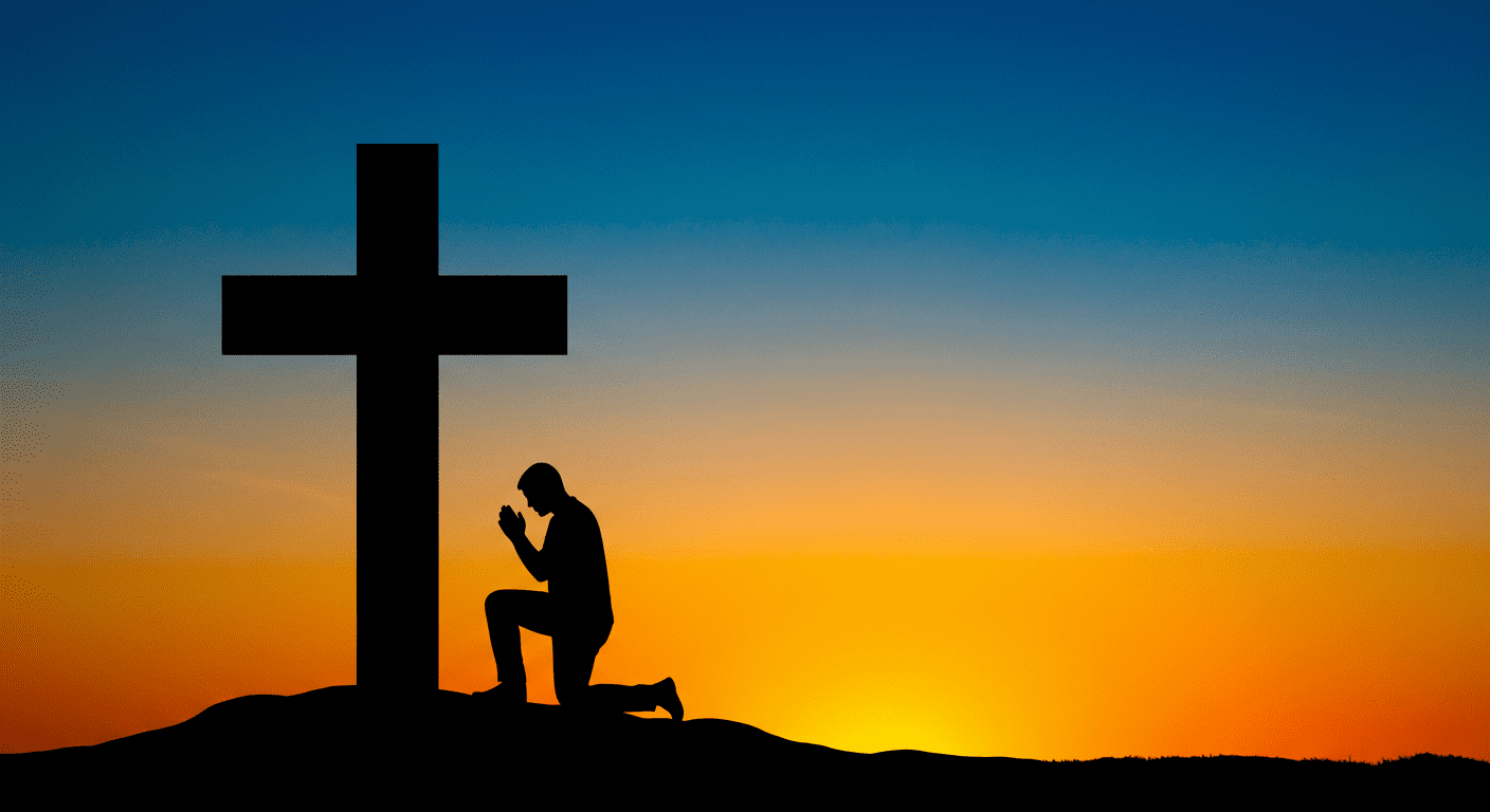 ¿Qué fueron las Cruzadas? Causas, desarrollo y consecuencias históricas 7 "Silueta de persona orando junto a cruz al atardecer. Imagen religiosa, fe, espiritualidad, oración y reflexión. Ideal para temas de religión y esperanza."