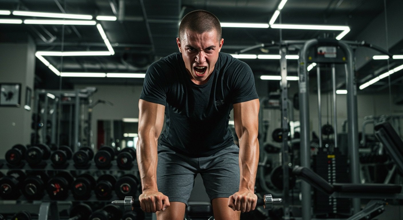 Vicios comunes: 6 que quizás ya tienes sin saberlo 3 Joven haciendo ejercicio obsesivamente en el gimnasio con expresión de agotamiento