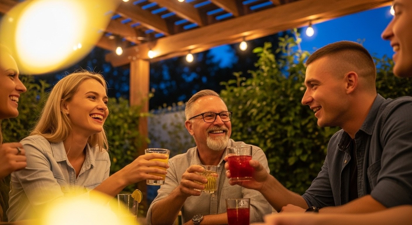 Vicios comunes: 6 que quizás ya tienes sin saberlo 4 Grupo de amigos bebiendo alcohol por la noche con fondo borroso