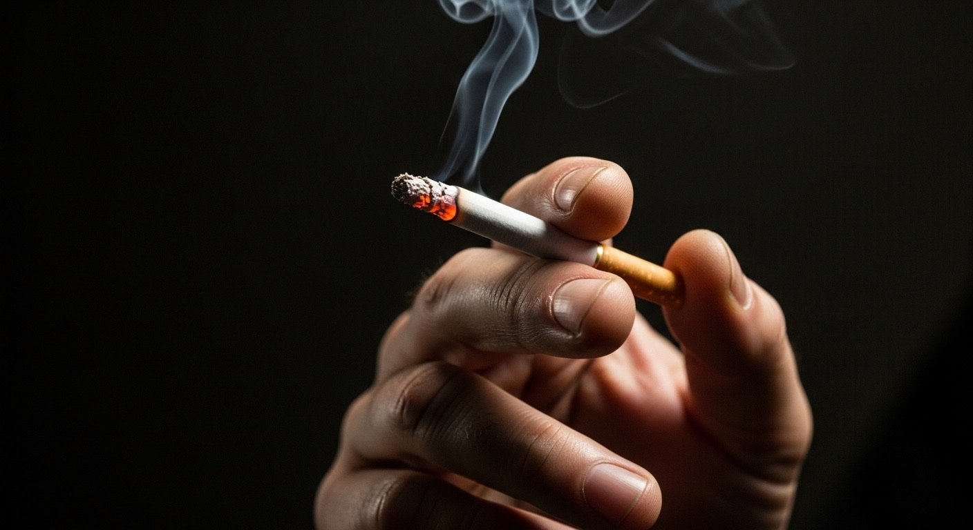 Vicios comunes: 6 que quizás ya tienes sin saberlo 5 Mano sosteniendo un cigarrillo con humo, sobre un fondo oscuro