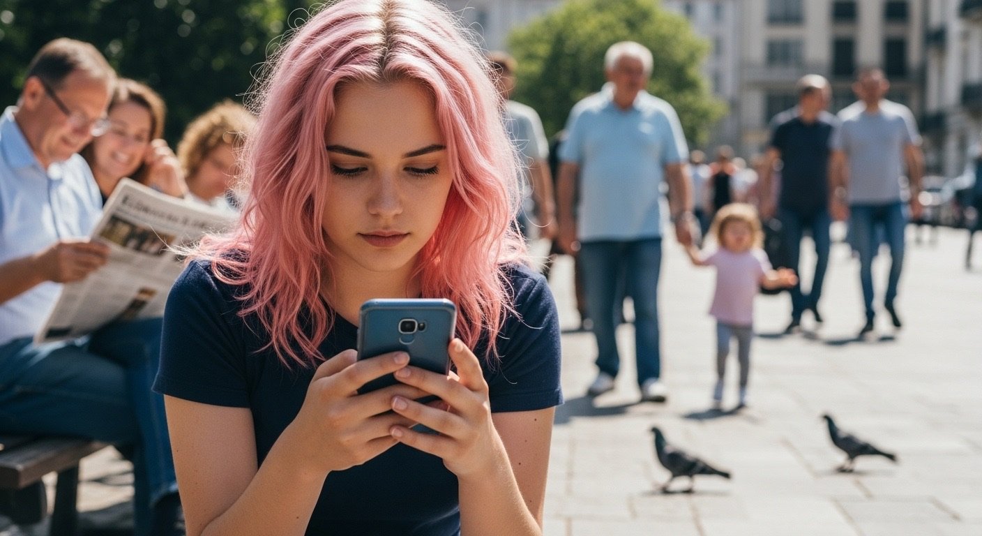 Vicios comunes: 6 que quizás ya tienes sin saberlo 6 Persona pegada a la pantalla del teléfono, ignorando a la gente a su alrededor