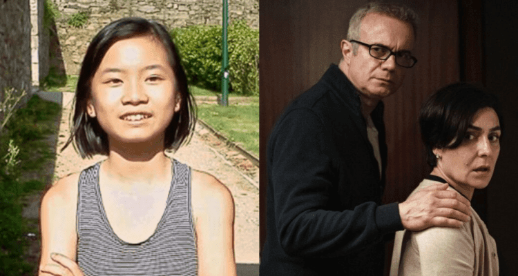 Asunta junto a imagen de los padres de asunta