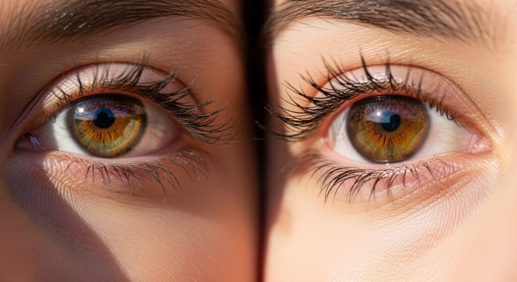 Ojos avellana y ámbar ilustrando variaciones genéticas y adaptación.