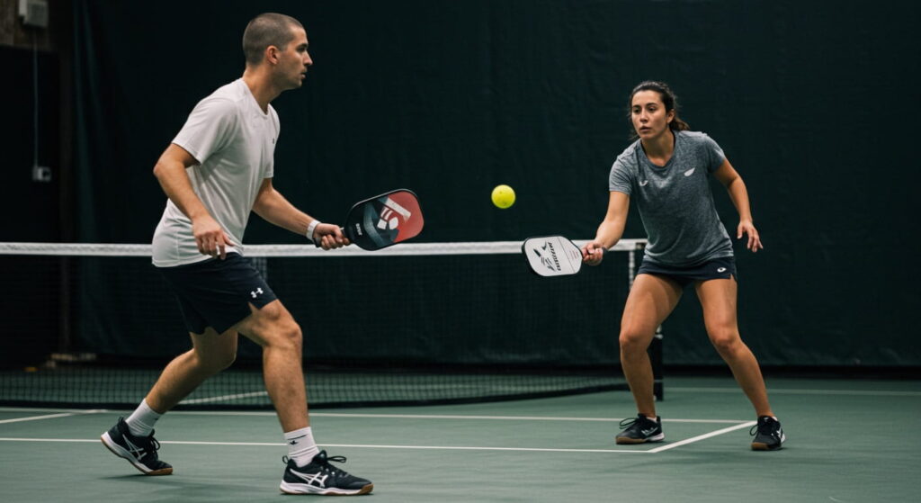 Esquema de la regla del doble bote en pickleball con flechas y pasos simples