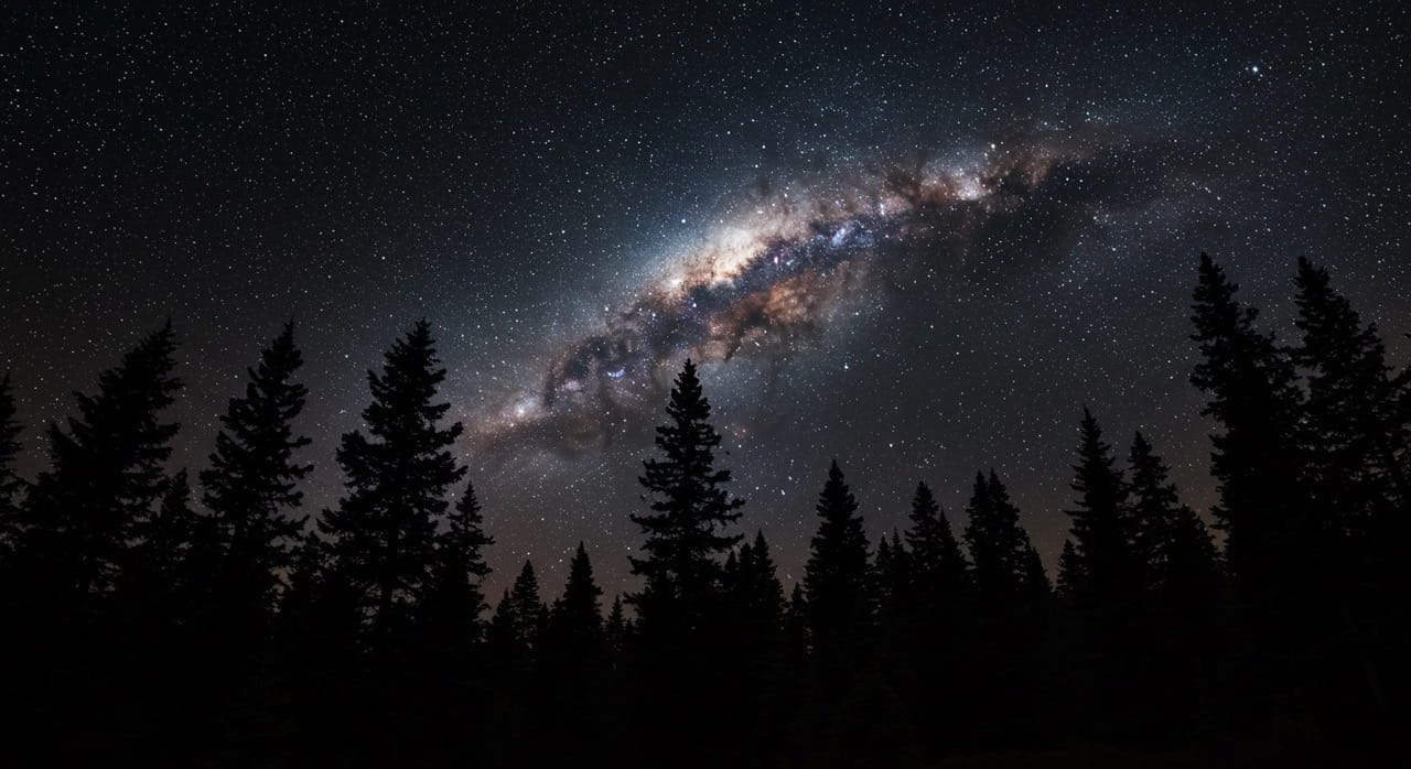 Bosque oscuro con estrellas representando la hipótesis del bosque oscuro