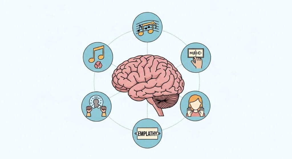 Representación visual de las inteligencias múltiples en la inteligencia humana.