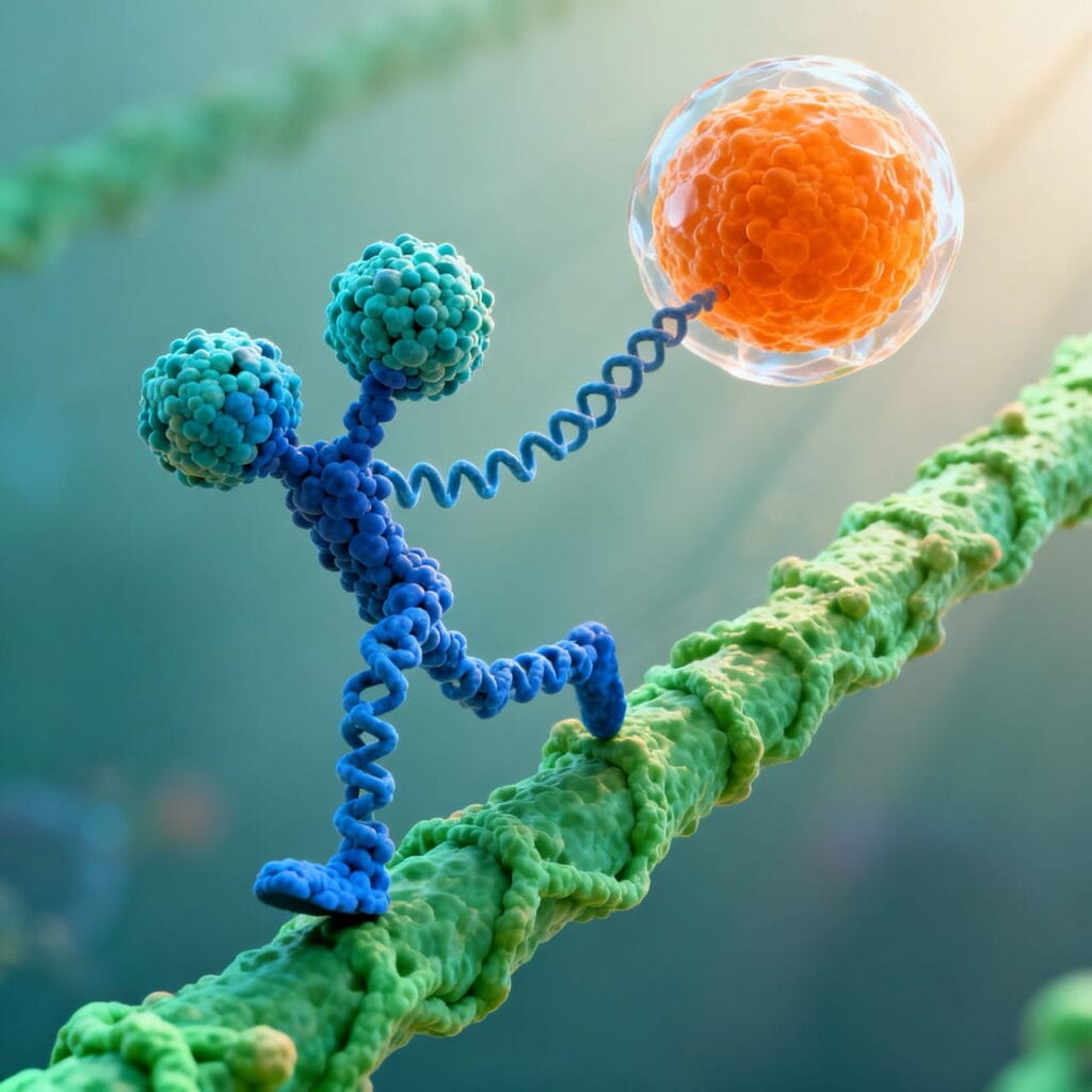 estructura detallada de la proteína kinesina unida a un microtúbulo