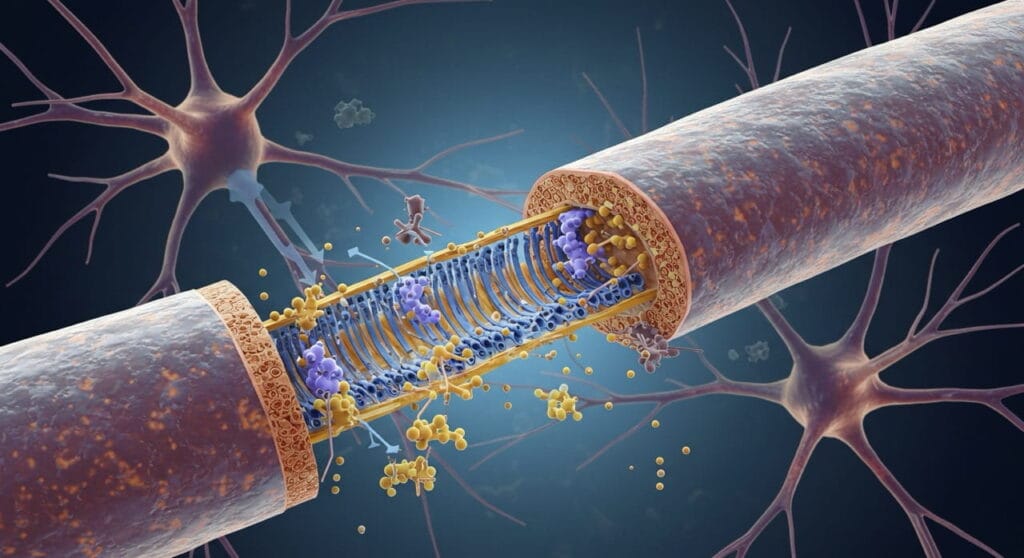 kinesina proteína transportando vesículas de neurotransmisores en una neurona