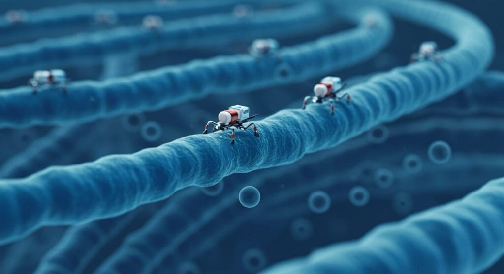 nanorobots inspirados en la proteína kinesina caminando en microtúbulos sintéticos