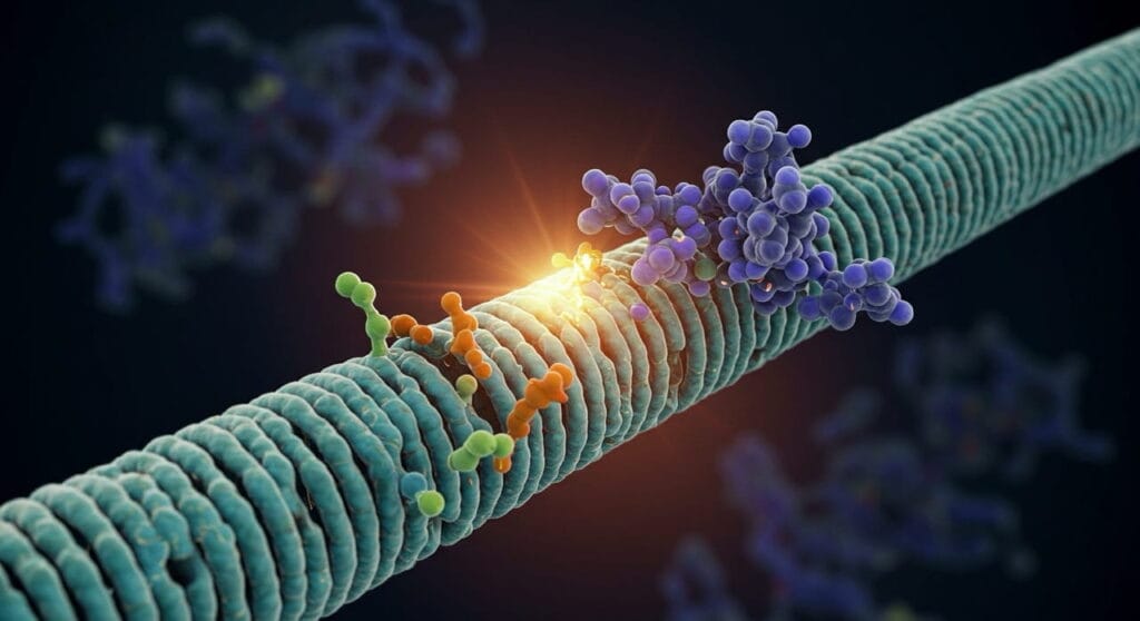 kinesina proteína avanzando en un microtúbulo con consumo de ATP