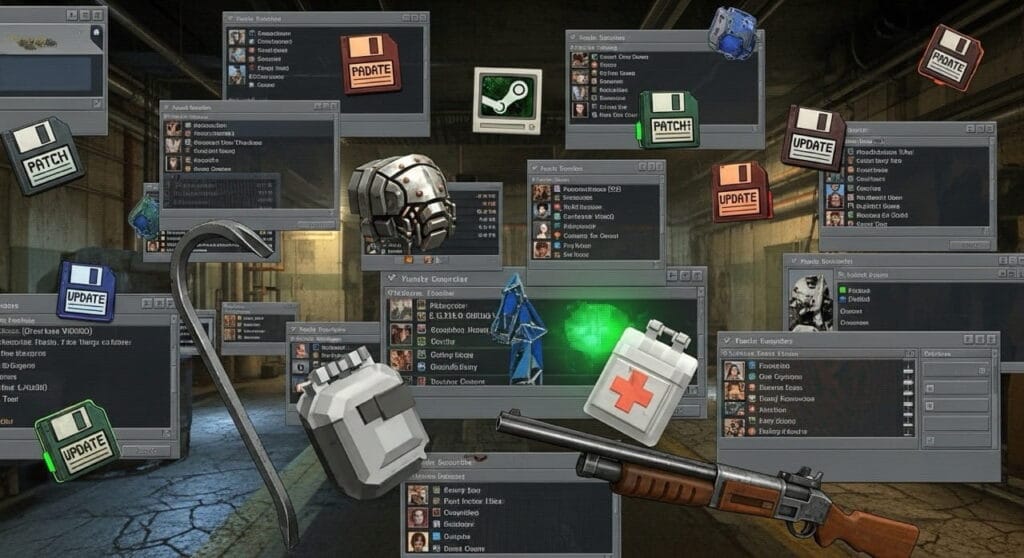 Cómo Nació Steam: La Plataforma por Excelencia de Videojuegos Online 4 Collage de imágenes que combinan videojuegos clásicos de principios de los 2000 con la interfaz temprana de Steam, enfatizando su papel inicial en la gestión de juegos.