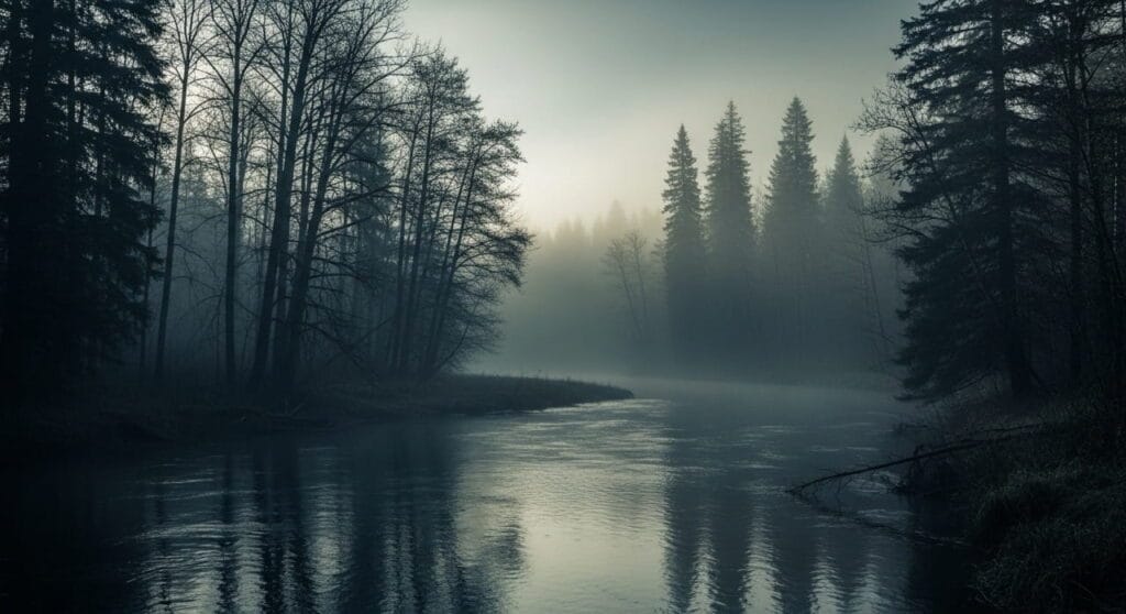 Horror ambiental: el miedo sin fantasmas en auge 3 Río en la naturaleza al amanecer evocando horror ambiental