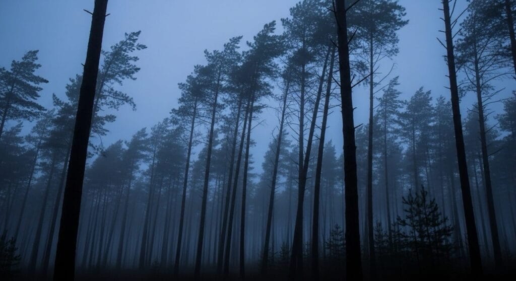 Horror ambiental: el miedo sin fantasmas en auge 7 Bosque brumoso al atardecer representando horror ambiental