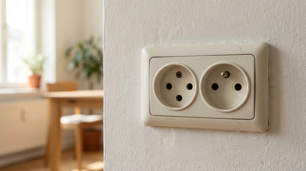 Enchufe de pared con apariencia de cara sorprendida