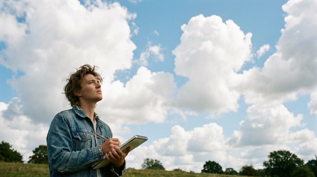 Persona observando nubes con formas de perfiles humanos