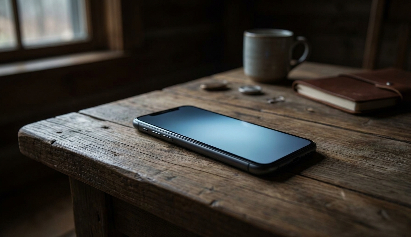 Smartphone en una mesa con pantalla encendida sugiriendo escucha activa