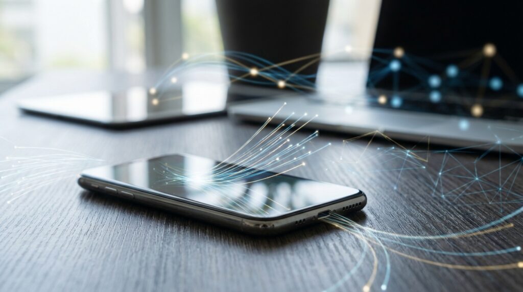 ¿Tu smartphone te escucha? La verdad tras el mito 3 Representación visual de conexiones de datos y algoritmos digitales