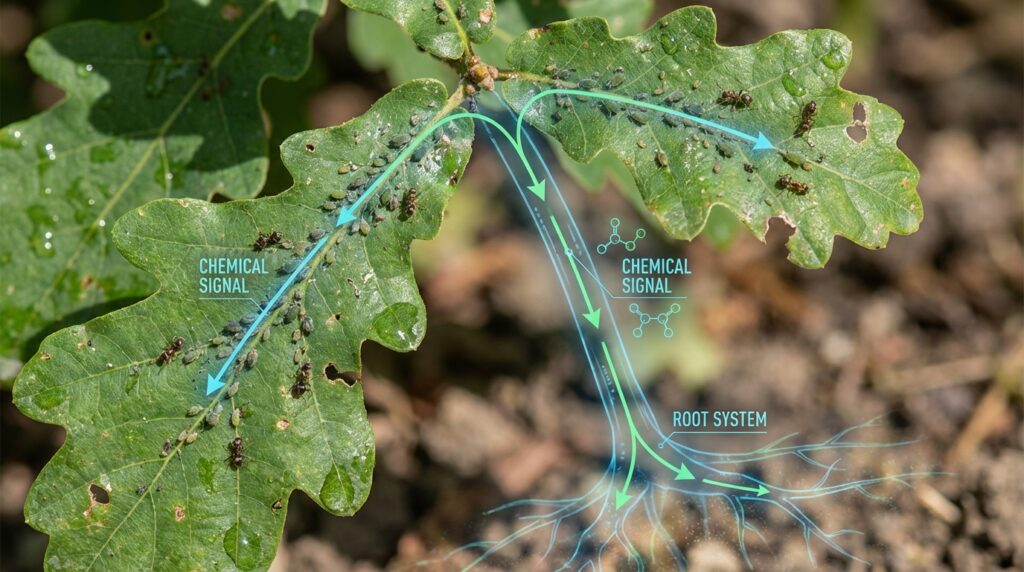 Señales de alerta química viajando entre árboles