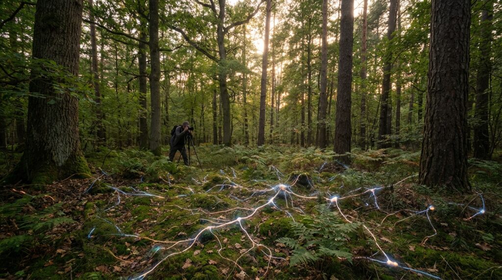 Bosque saludable mostrando la interconexión conceptual de sus árboles