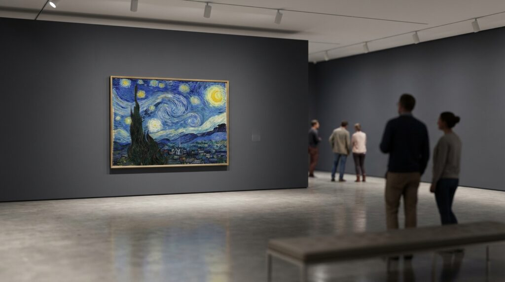 Cuadro completo de La noche estrellada en un museo