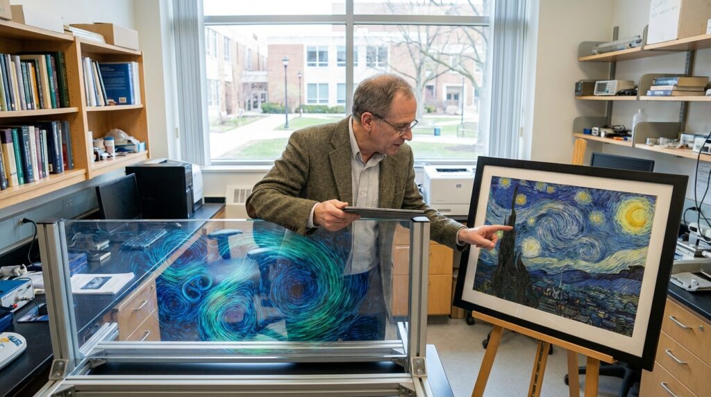 Comparación entre arte de Van Gogh y simulación de fluidos