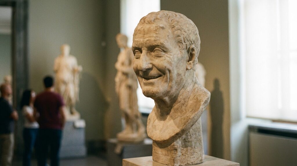 Busto de mármol romano destacando una sonrisa limpia y blanca