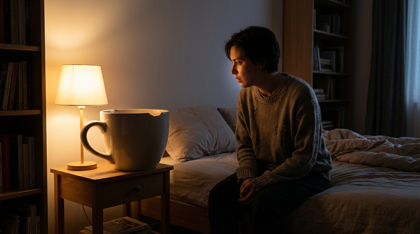 Persona observando un objeto gigante en una habitación. Macropsia onírica