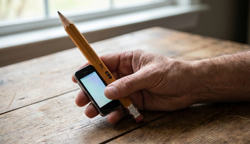 Mano sosteniendo objetos de tamaños distorsionados