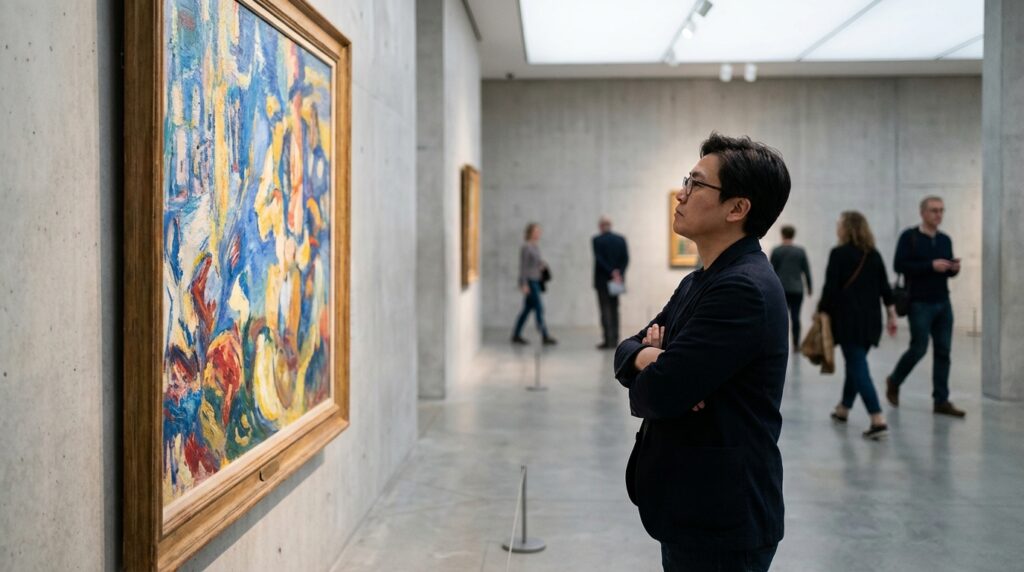 Neuroestética del arte: ¿Por qué nos gusta tanto? 3 Persona observando una pintura impresionista en un museo moderno