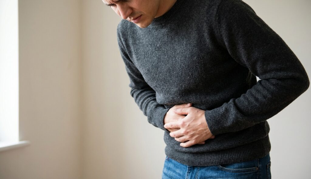 Persona mostrando incomodidad ante la zona del ombligo