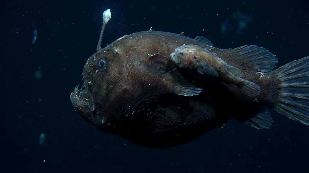 Rape abisal hembra con macho parásito