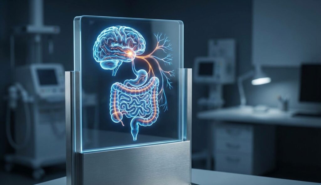 Diagrama del eje intestino cerebro conectando órganos
