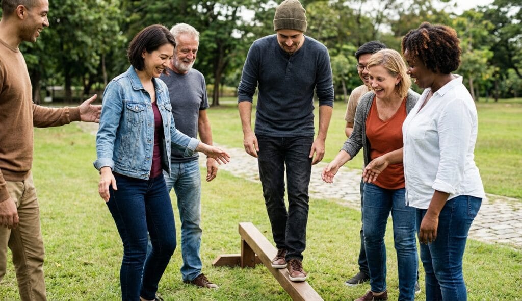 Personas con diferentes reacciones al dolor en un entorno natural