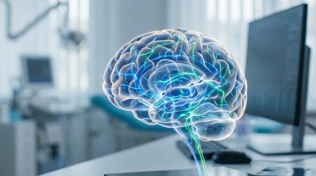 Visualización médica de receptores cerebrales y vías neuronales