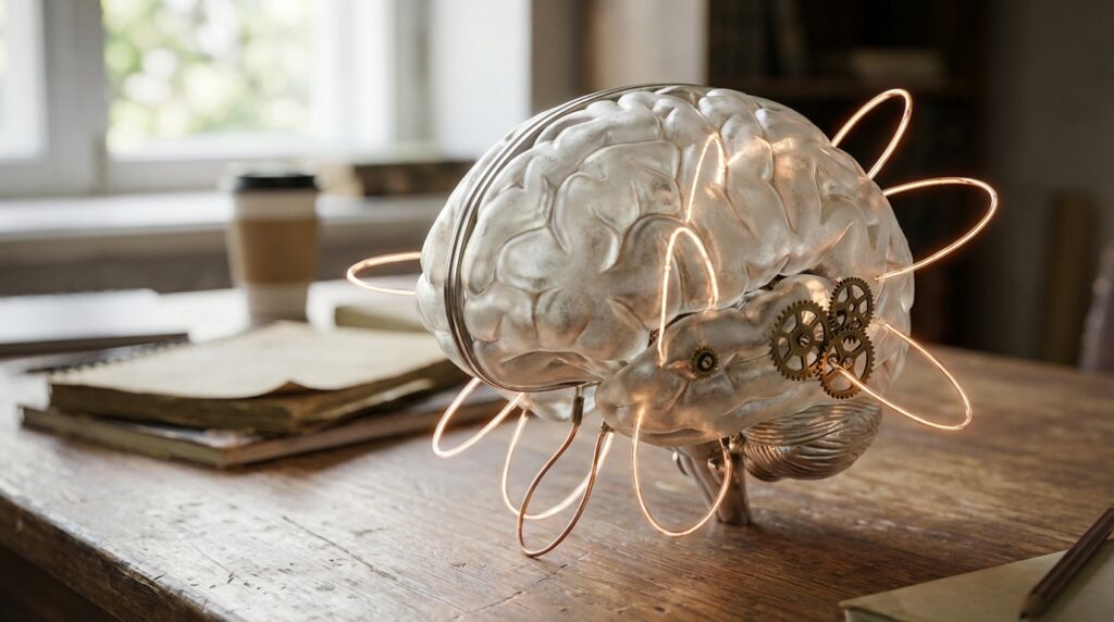 Ilustración conceptual del cerebro gestionando tareas pendientes