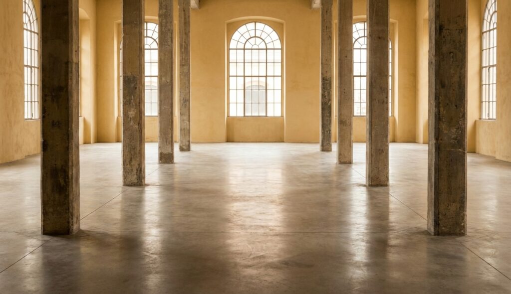 Terror liminal: ¿Por qué los Backrooms nos atrapan? 6 Habitación amarilla amplia con pilares y luz tenue