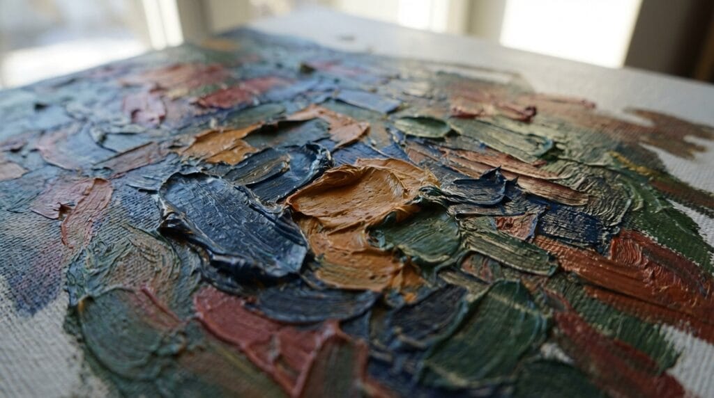 Primer plano de texturas de pintura al óleo sobre lienzo