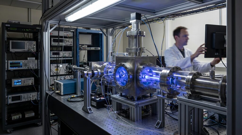 Reloj atómico de alta tecnología en un laboratorio