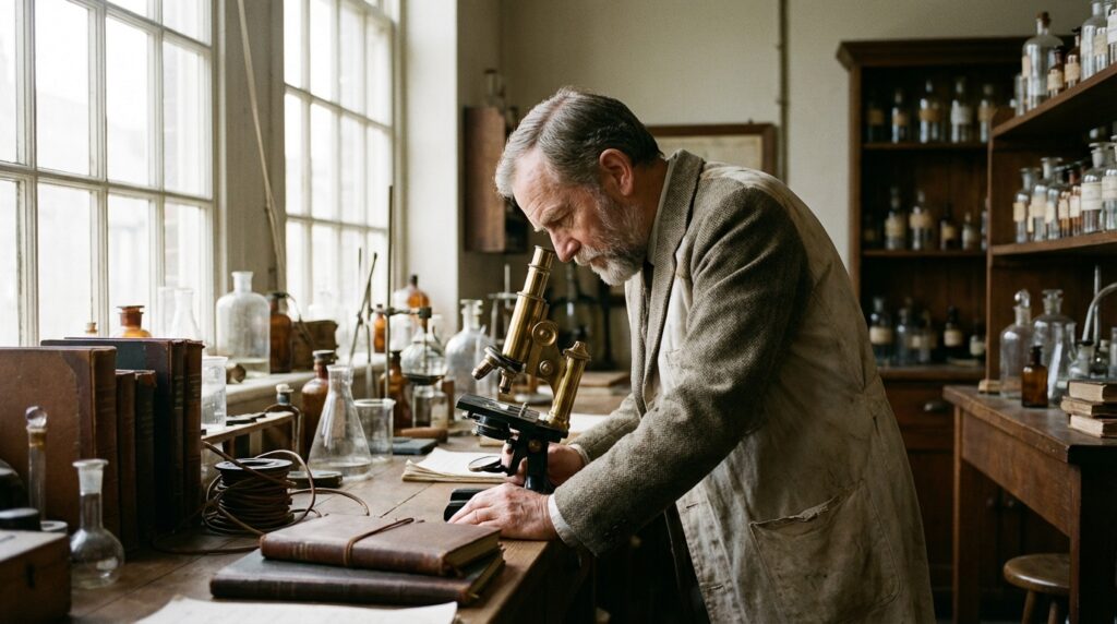 Otto Warburg trabajando en su laboratorio histórico