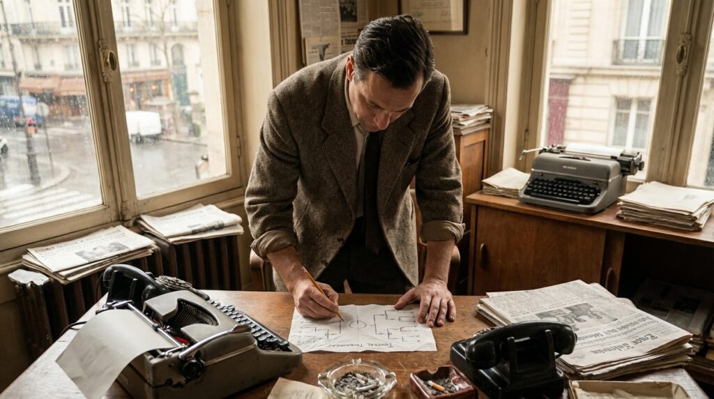 Historia de la Champions League: del papel al éxito mundial 2 Dibujo conceptual de un torneo de fútbol en una oficina de los años 50. historia de la Champions League