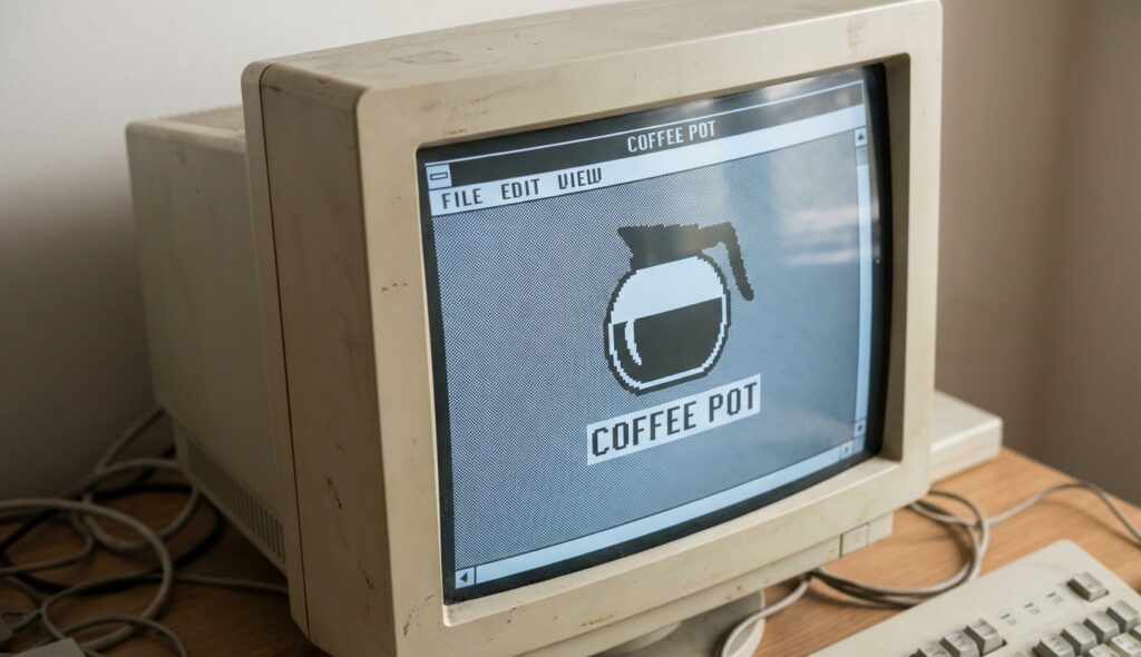 Historia de la cámara web: el café que cambió todo 3 Pantalla antigua mostrando la primera imagen de la webcam