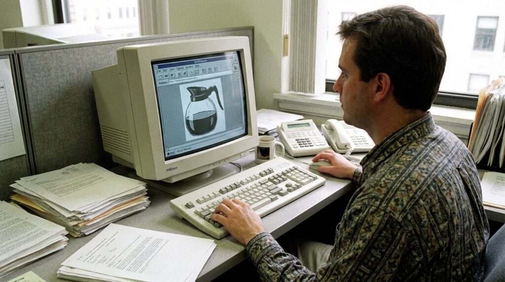 Historia de la cámara web: el café que cambió todo 4 Persona viendo el streaming de la cafetera en 1993