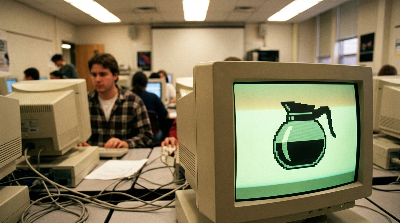 Monitor antiguo mostrando la cafetera de la Trojan Room