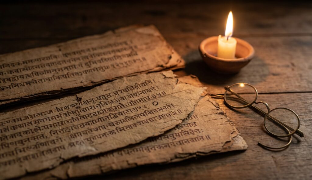 Manuscrito antiguo en sánscrito mostrando el origen del cero