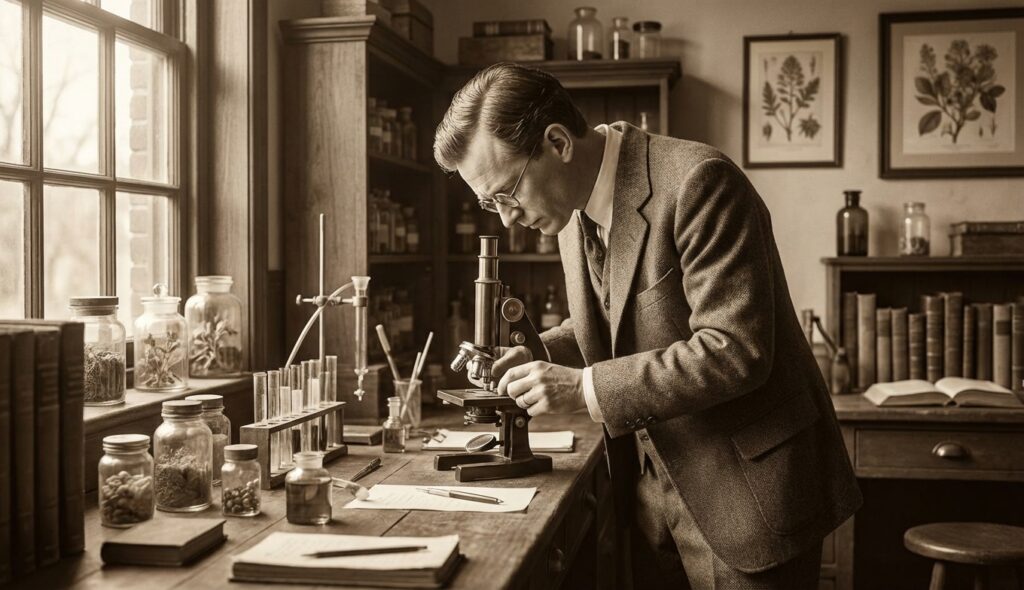 Científico en un laboratorio antiguo estudiando fisiología