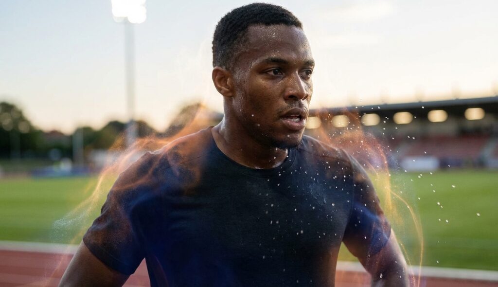 Atleta entrenando con intensidad y sudor