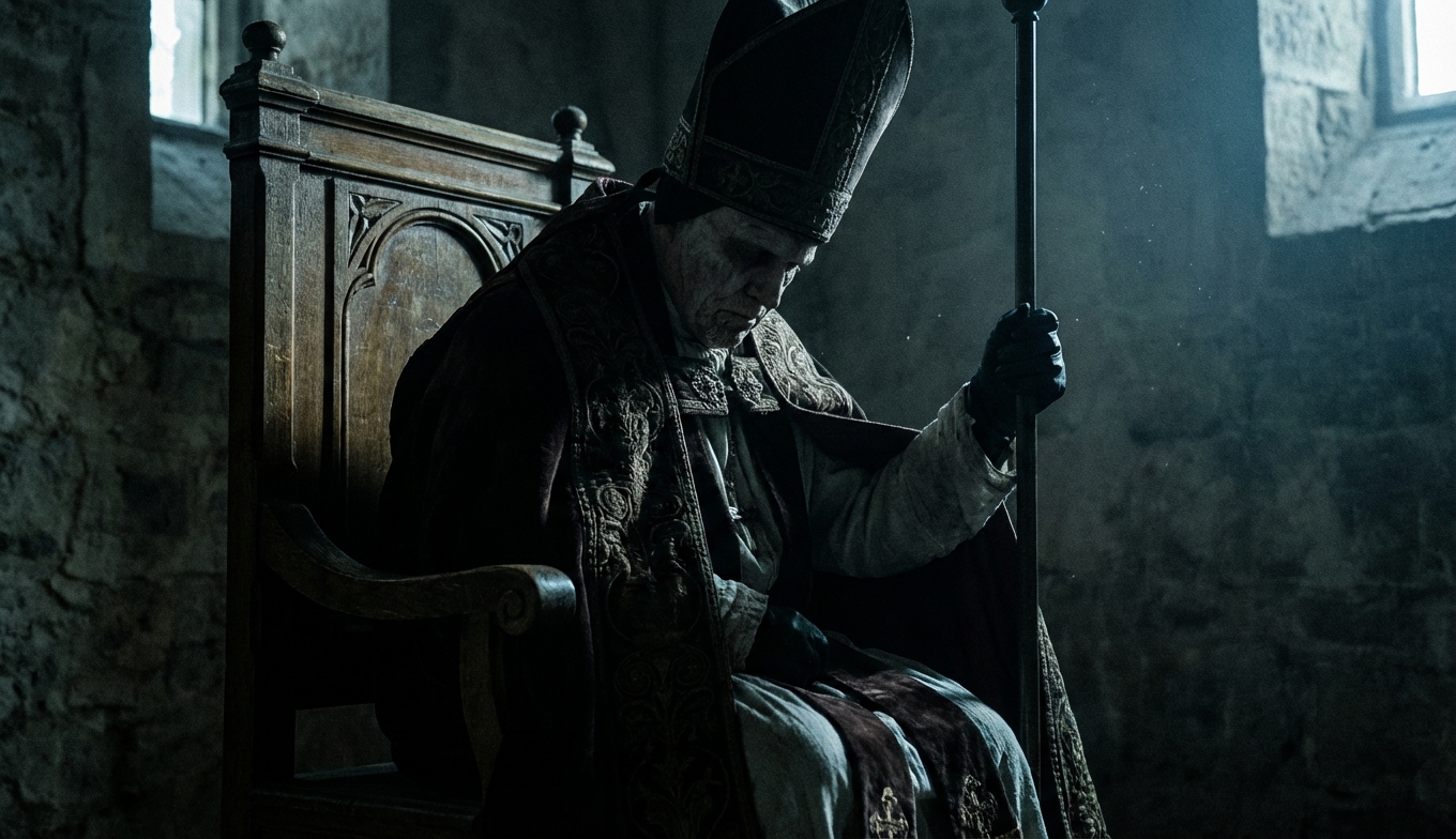 Imagen de portada de un Papa siniestro en su trono rodeado de sombras